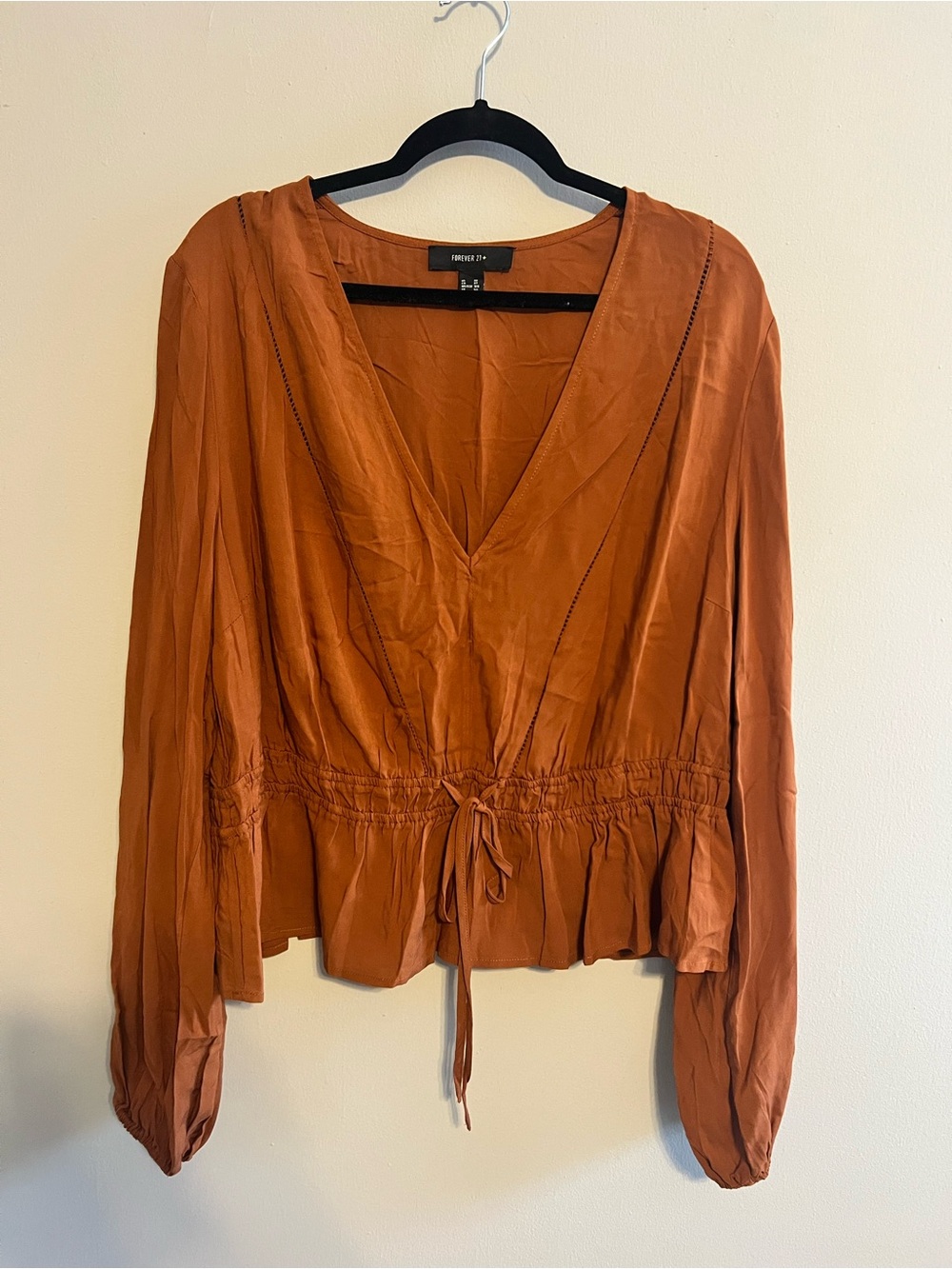 Forever 21 Burnt Orange V-Neck Drawstring Peplum Blouse | Women’s 3X